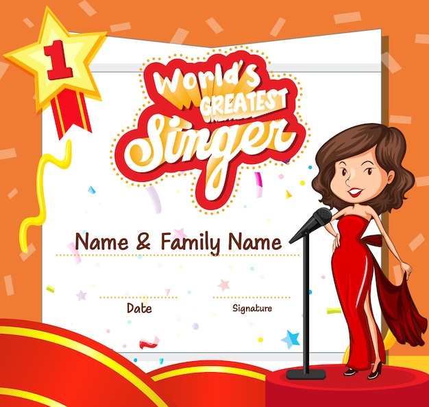 World greatest singer certificate template