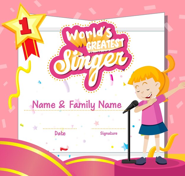 Free vector world greatest singer certificate template