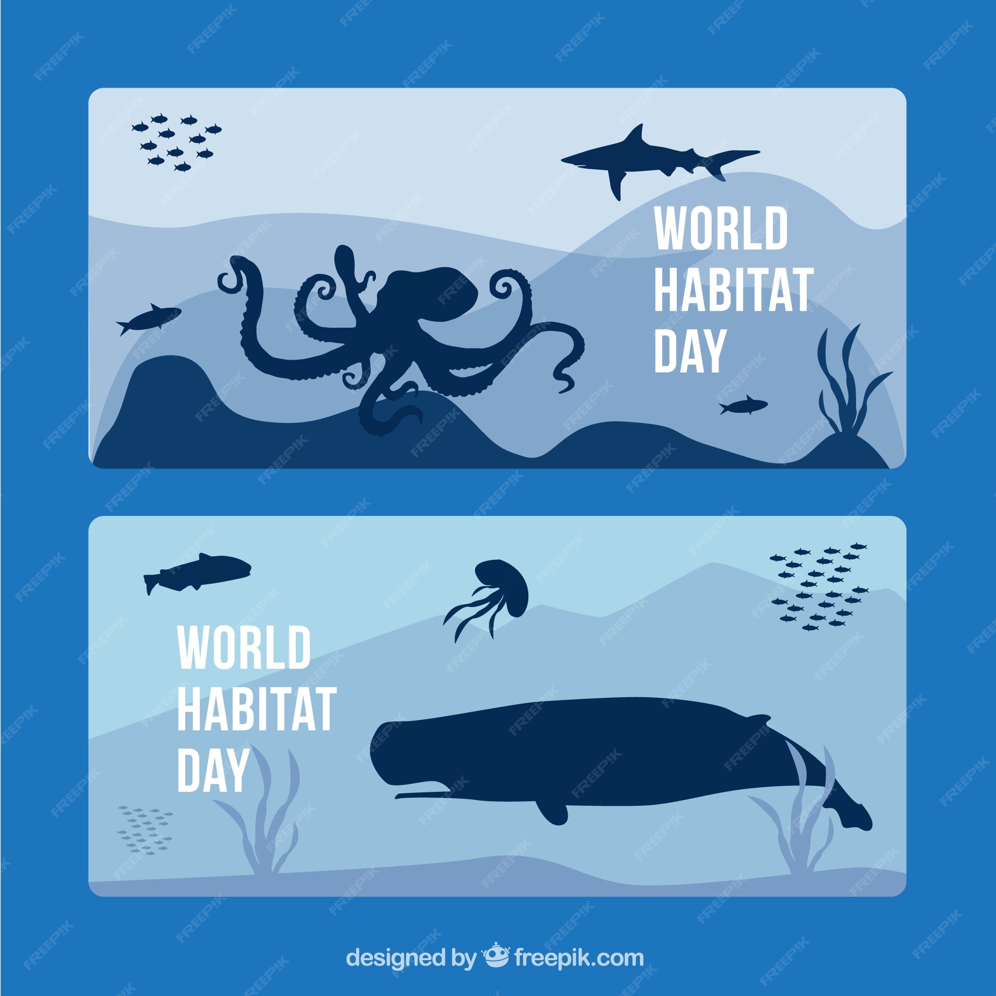 Free Vector | World habitat day banners of marine animals