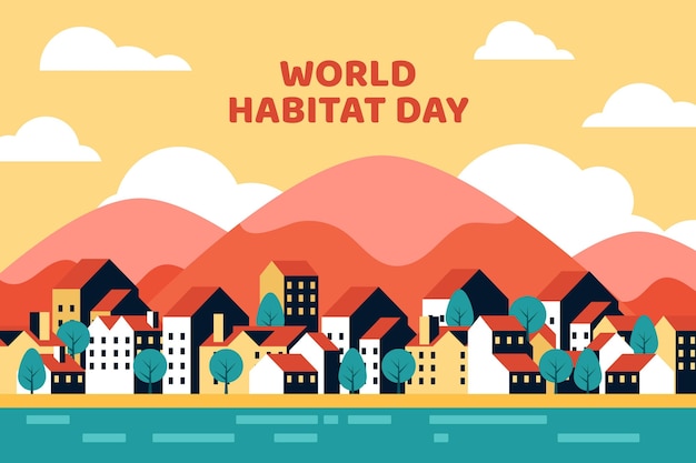 Vettore gratuito design piatto giornata mondiale dell'habitat