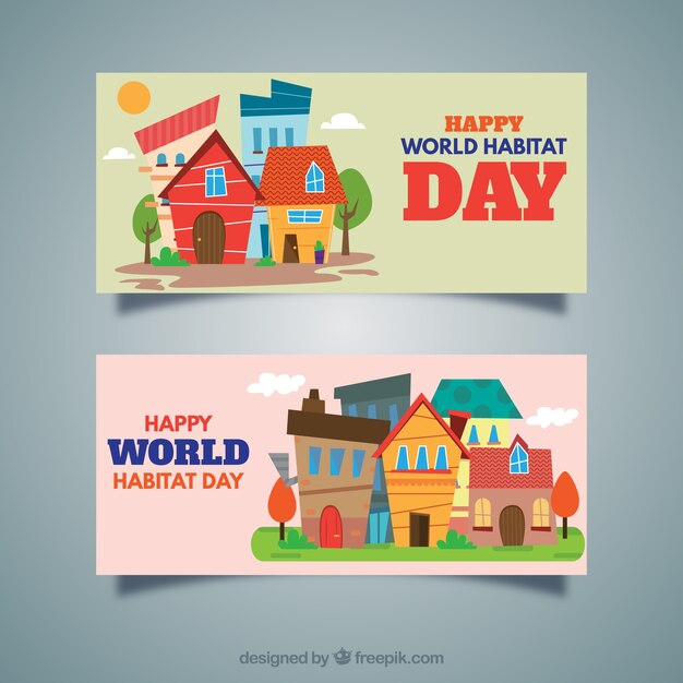  world habitat day modern banners with houses