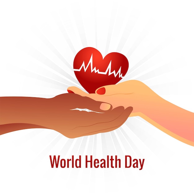 Free vector world health day adult hands holding red heart illustration background