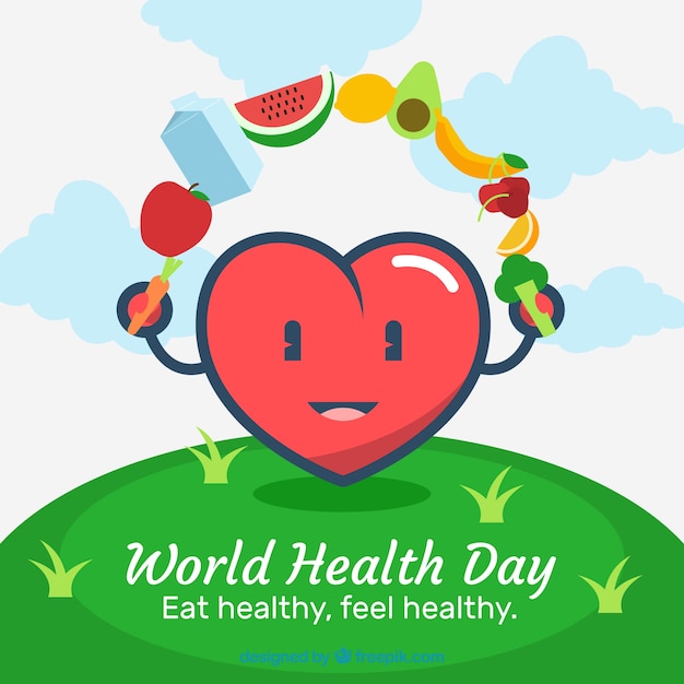 Vettore gratuito sfondo di giornata mondiale della salute con cibo sano