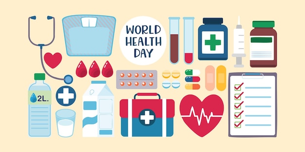 World Health day concept Healthcare health protection on global international event in april Flat vector illustration design