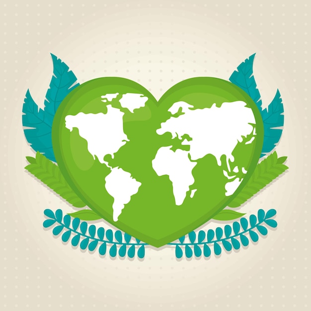 Free vector world health day design with world map and leaves