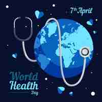 Free vector world health day earth with stethoscope in the night