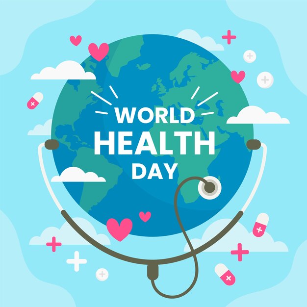 world health day hand drawn earth with stethoscope