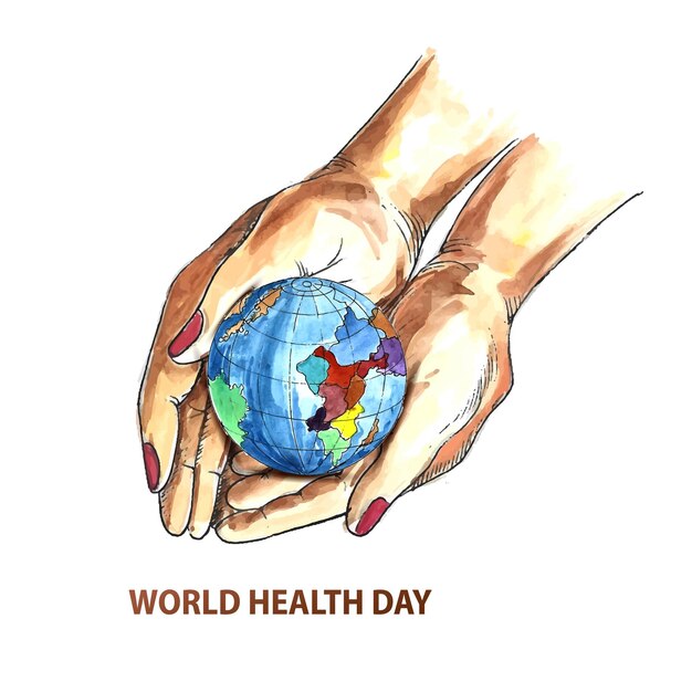 World health day hands holding globe background