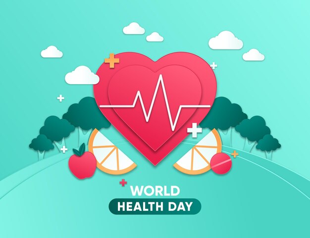 Иллюстрация всемирного дня здоровья в бумажном стиле