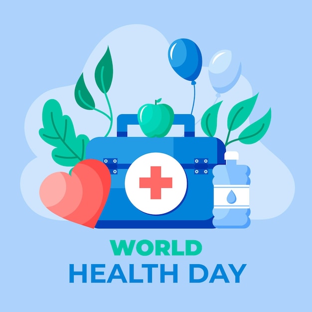 World health day illustration with first aid kit