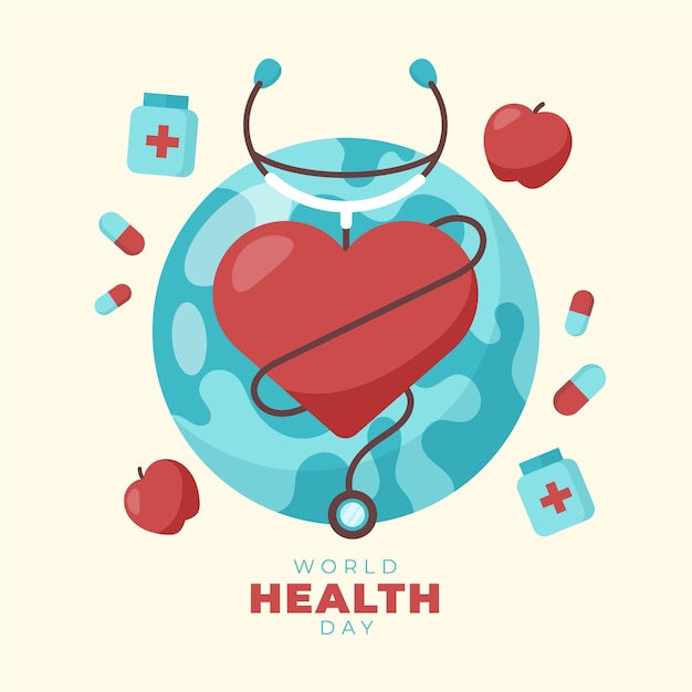 Free vector world health day illustration with heart and planet