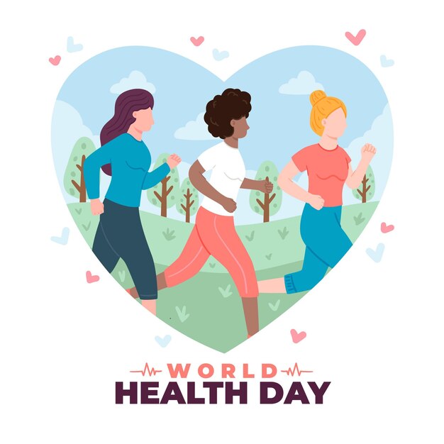 World health day illustration with people jogging