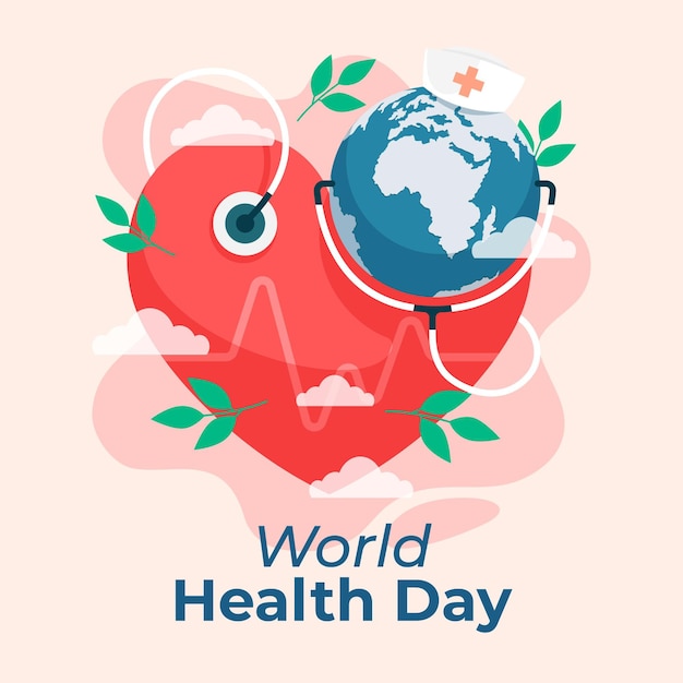 Иллюстрация всемирного дня здоровья с планетой и сердцем