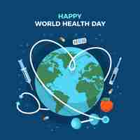 Free vector world health day illustration with planet and stethoscope