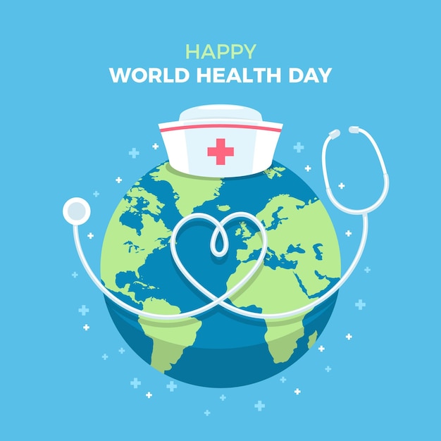 World health day illustration with planet and stethoscope