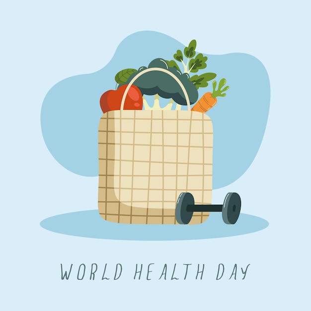 식료품과 함께 세계 보건의 날 포스터