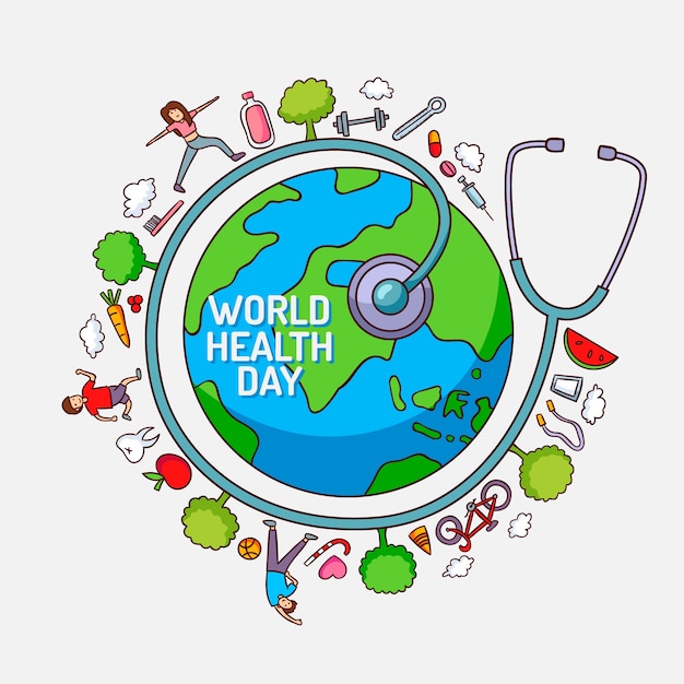 Бесплатное векторное изображение Всемирный день здоровья с планетой и людьми