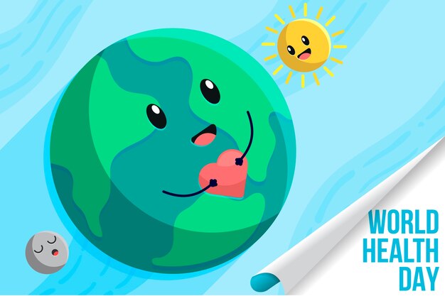 World health day with planet and moon