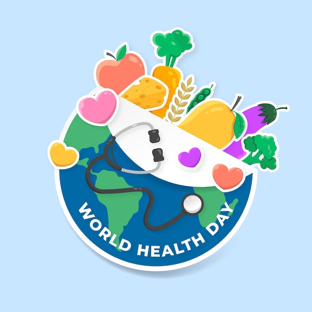 Free vector world health day with planet and vegetables