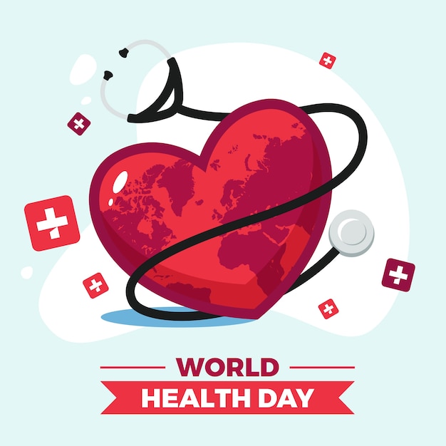 Free vector world health day with ribbon and stethoscope