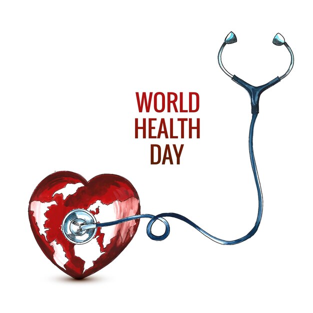 World health day with world map shape heart background