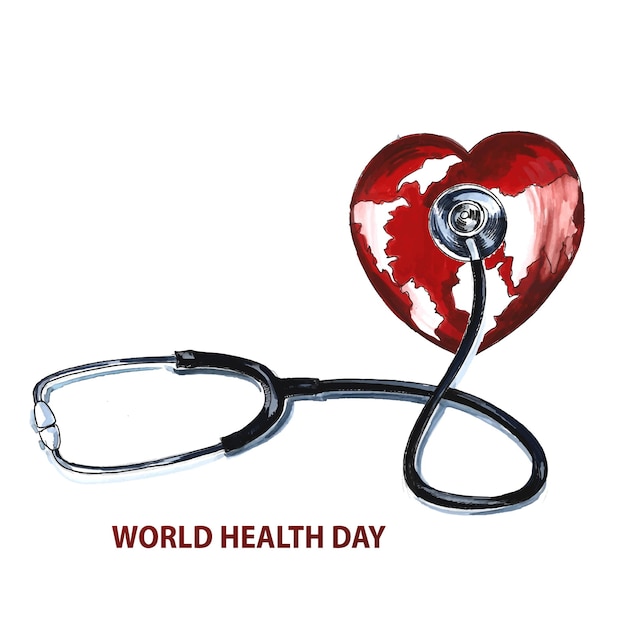 Free vector world health day with world map shape heart background