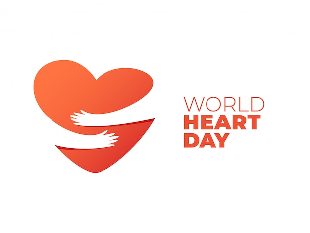 World heart day, hands hugging heart symbol