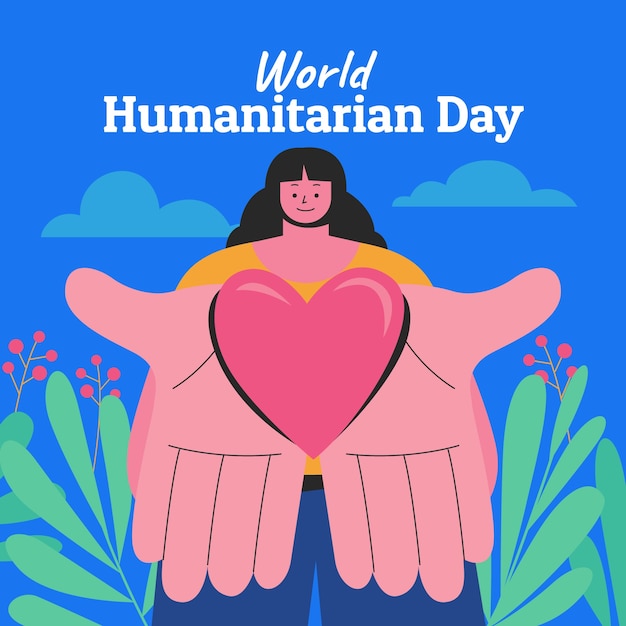 Vettore gratuito illustrazione piatta disegnata a mano della giornata mondiale umanitaria