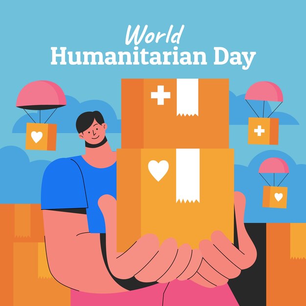 Всемирный день гуманитарной помощи нарисованная вручную плоская иллюстрация