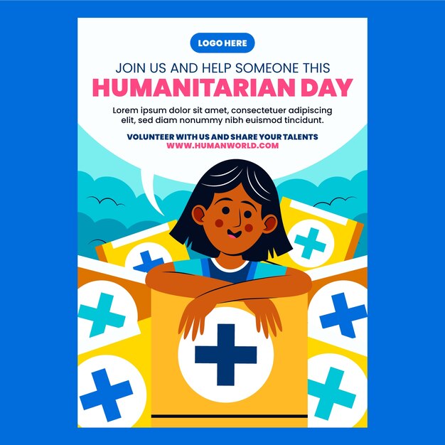 World humanitarian day hand drawn flat poster