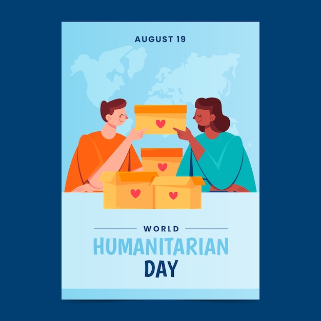 World humanitarian day hand drawn flat poster