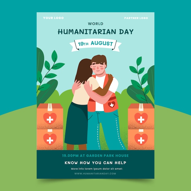 World Humanitarian Day Hand Drawn Flat Poster – Free Vector Download