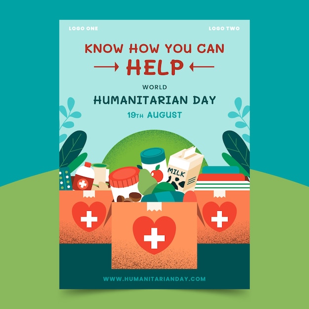 Всемирный день гуманитарной помощи нарисованный от руки плоский плакат