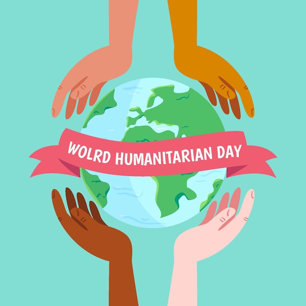 Бесплатное векторное изображение Всемирный гуманитарный день с руками и планетой