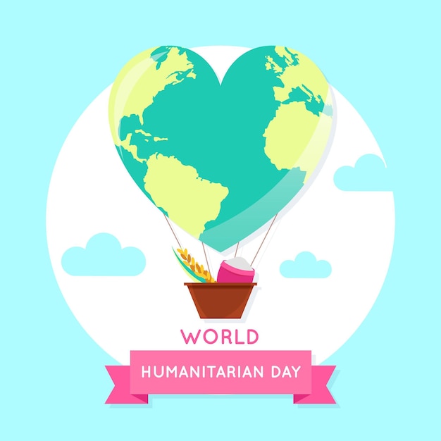 Всемирный гуманитарный день с воздушным шаром в форме сердца на планете