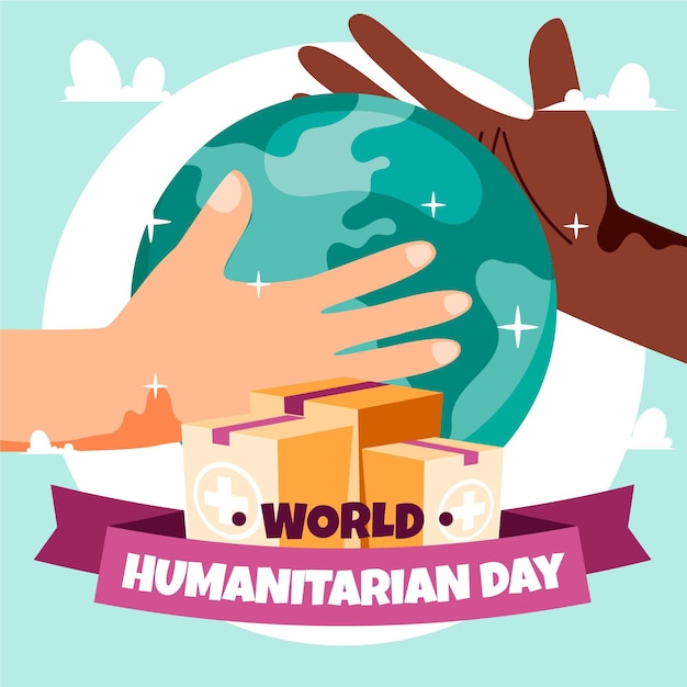 Всемирный гуманитарный день с планетой и руками