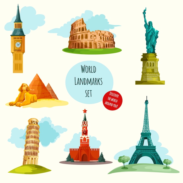 Free Vector world landmarks set