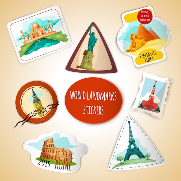 Free vector world landmarks stickers