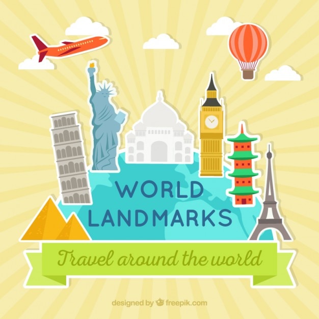 Vettore gratuito world landmarks adesivi