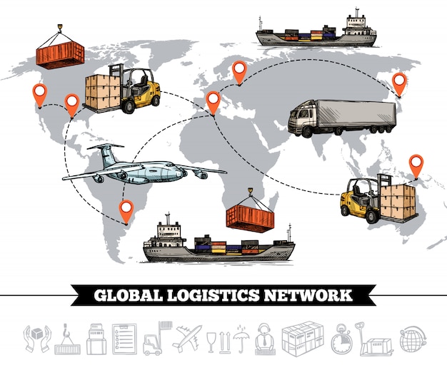 Vettore gratuito modello di rete logistica mondiale