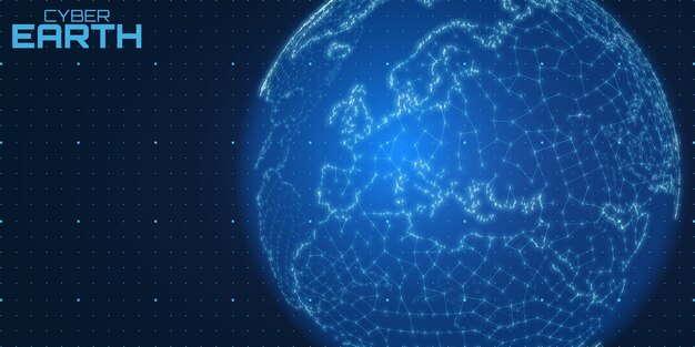 World map construted of numbers and lines