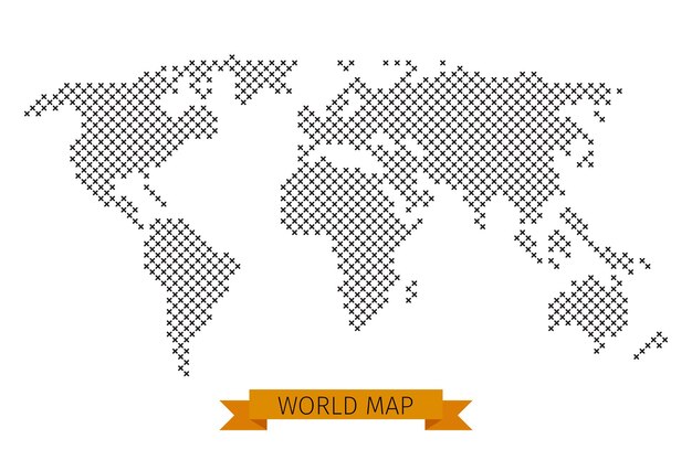 world map cross dot. Global map for cartography, template map with black cross illustration