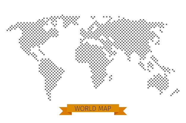 세계지도 크로스 도트. 지도 제작을위한 세계지도, 검은 십자가 일러스트와 함께 템플릿지도
