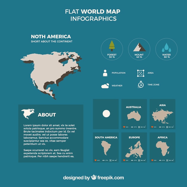 Vettore gratuito mappa del mondo modello di infografica