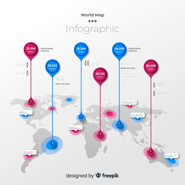 마커가있는 세계지도 infographic