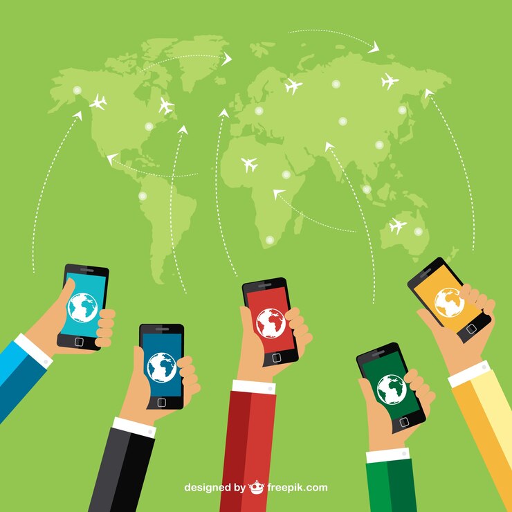 Free Vector world map and mobile phones