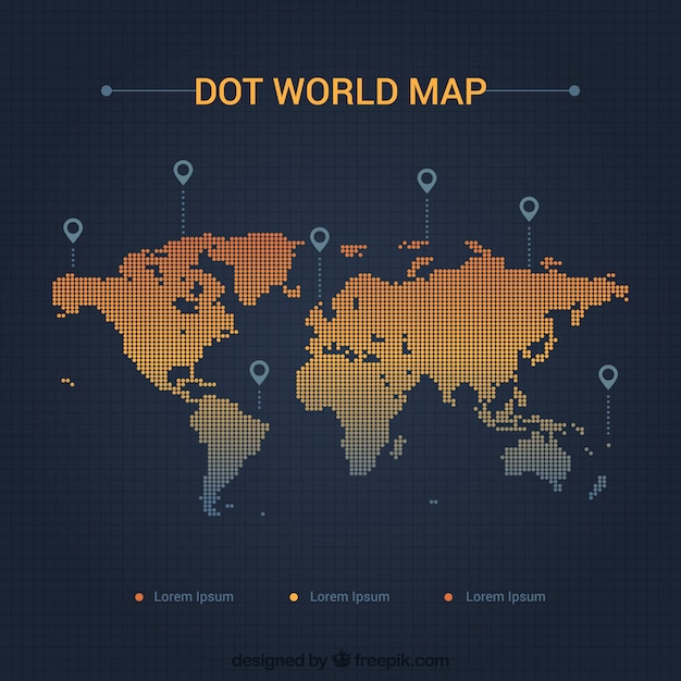 Free vector world map of points with locators