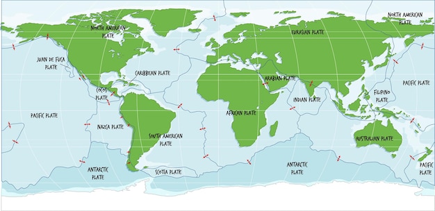 構造プレート境界を示す世界地図