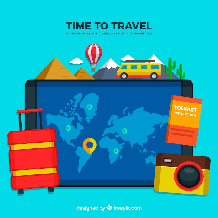 Free Vector world map and travel elements with flat design