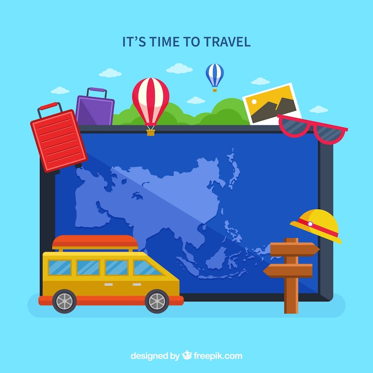 Free Vector world map and travel elements with flat design